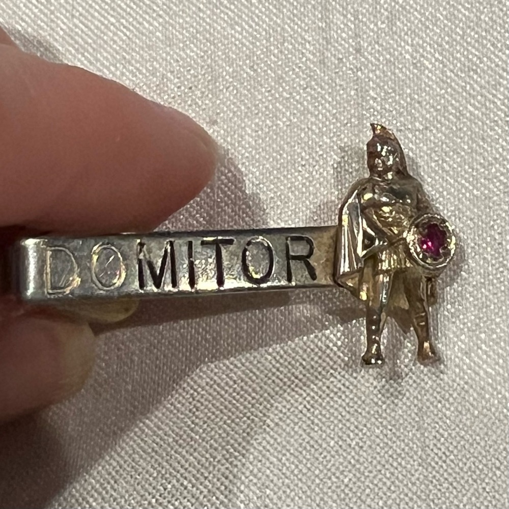 Vintage Advertising Mercury Industries Tie Clasp Gladiator Spartan ruby stone